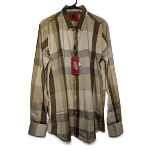 Men's Platini Button Down Shirt Cream & Brown Size L NWT